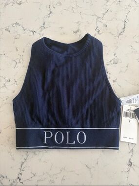 Polo by Ralph Lauren Navy Ribbed Logo Sports Bralette